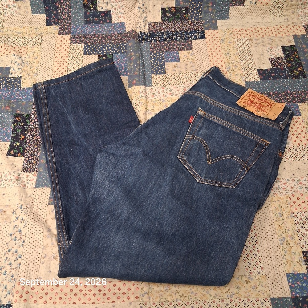 Levis 501 Dark Indigo Altered Zip Fly Hemmed Jeans Mens 36x30 Blue